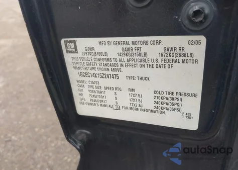 2005 Chevrolet Silverado 1500 Work Truck из США, поврежденный, VIN 1GCEC14X15Z247475